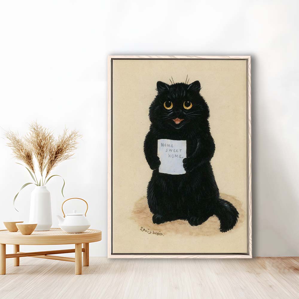 Home Sweet Home By Louis Wain Art Print, Louis Wain, Cat Wall Decor, Cat, Animal Wall Decor, Framed Canvas Print, Floating Frame