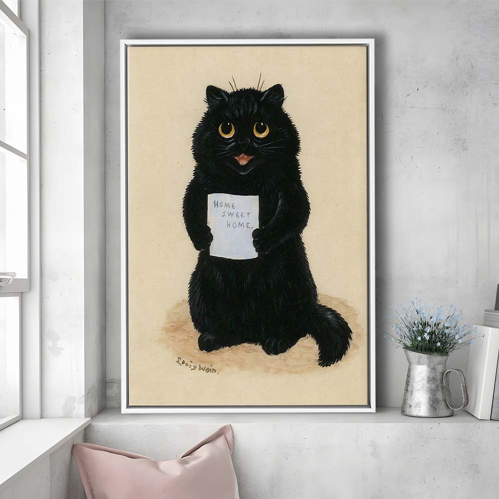 Home Sweet Home By Louis Wain Art Print, Louis Wain, Cat Wall Decor, Cat, Animal Wall Decor, Framed Canvas Print, Floating Frame