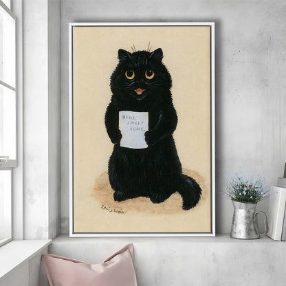 Home Sweet Home By Louis Wain Art Print, Louis Wain, Cat Wall Decor, Cat, Animal Wall Decor, Framed Canvas Print, Floating Frame