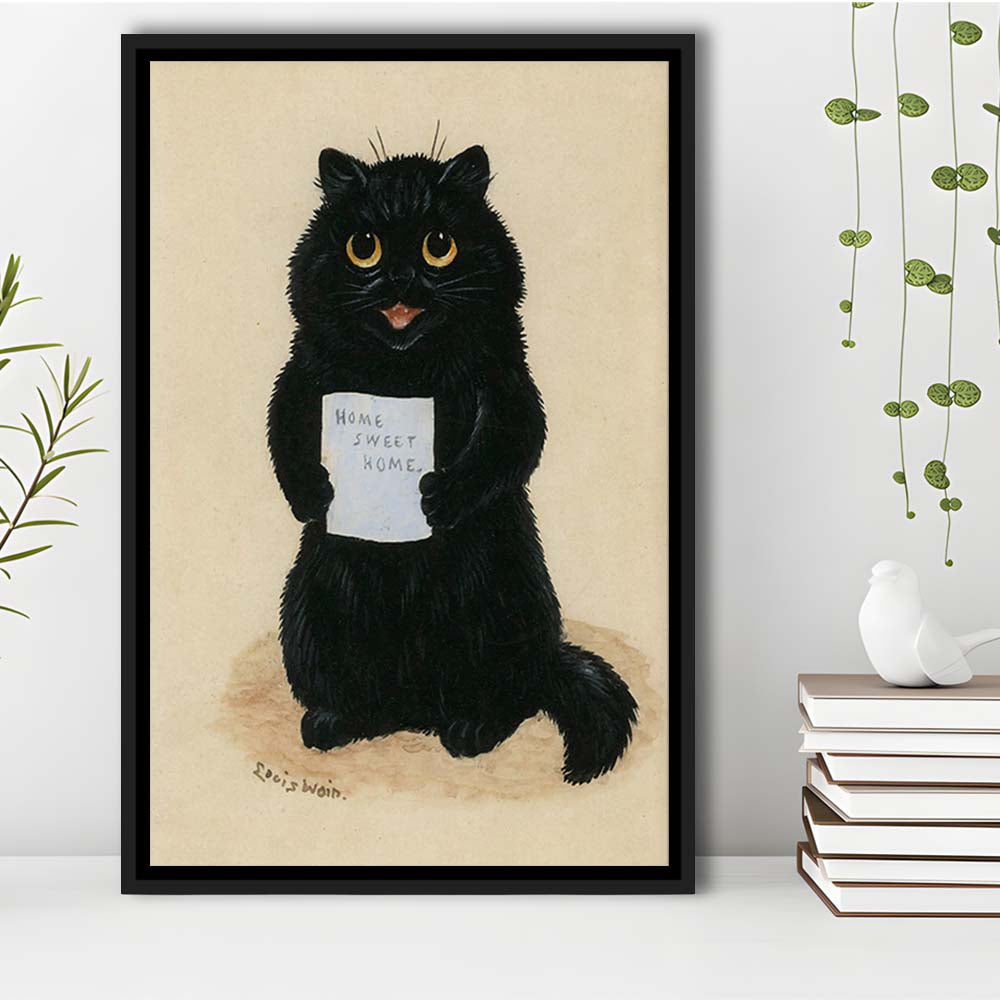 Home Sweet Home By Louis Wain Art Print, Louis Wain, Cat Wall Decor, Cat, Animal Wall Decor, Framed Canvas Print, Floating Frame