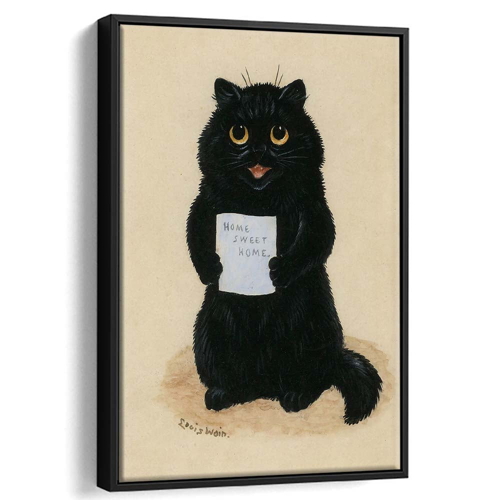 Home Sweet Home By Louis Wain Art Print, Louis Wain, Cat Wall Decor, Cat, Animal Wall Decor, Framed Canvas Print, Floating Frame