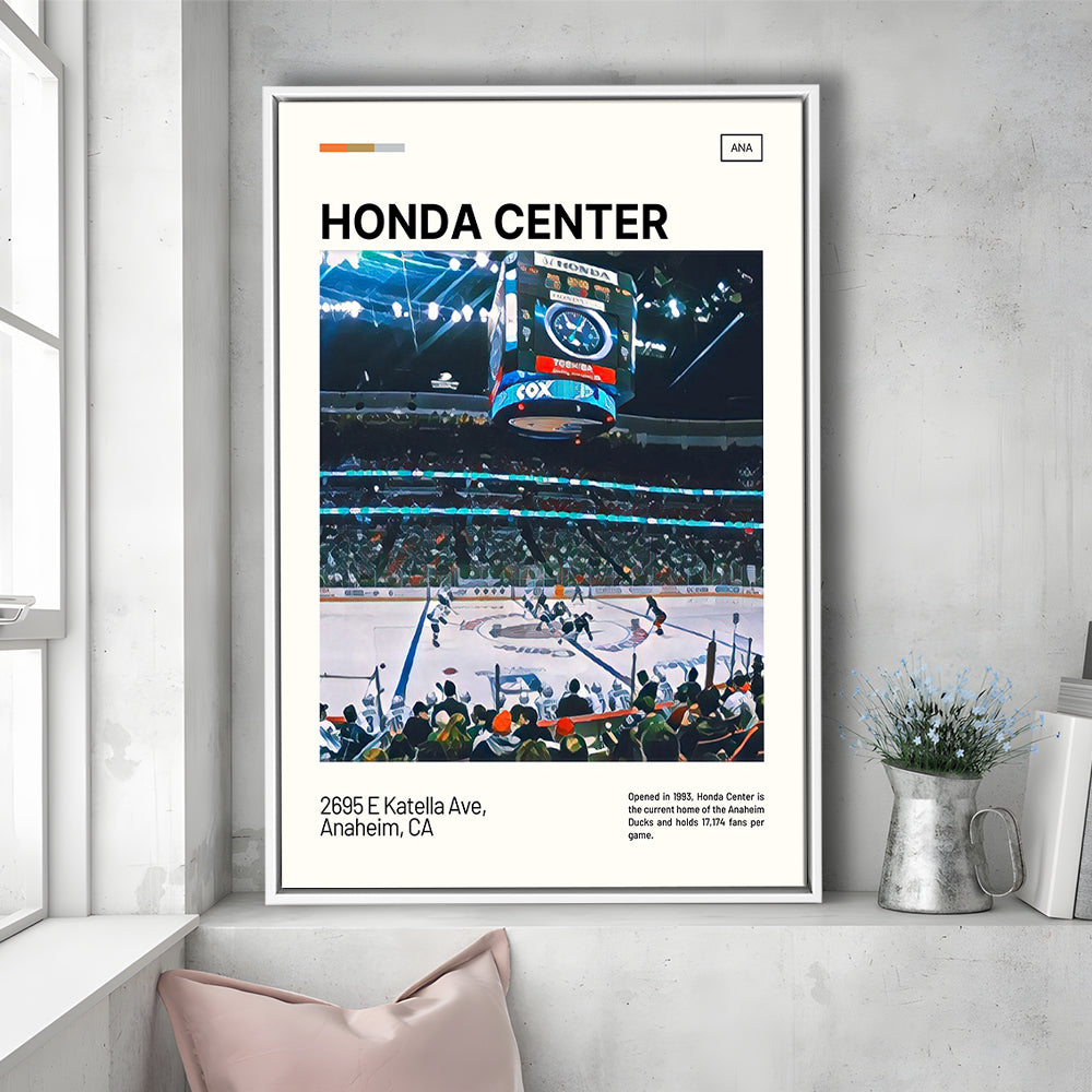 Honda Center Print, Anaheim Ducks Stadium Canvas Art, Man Cave Gift, Floating Framed Canvas Print Wall Art