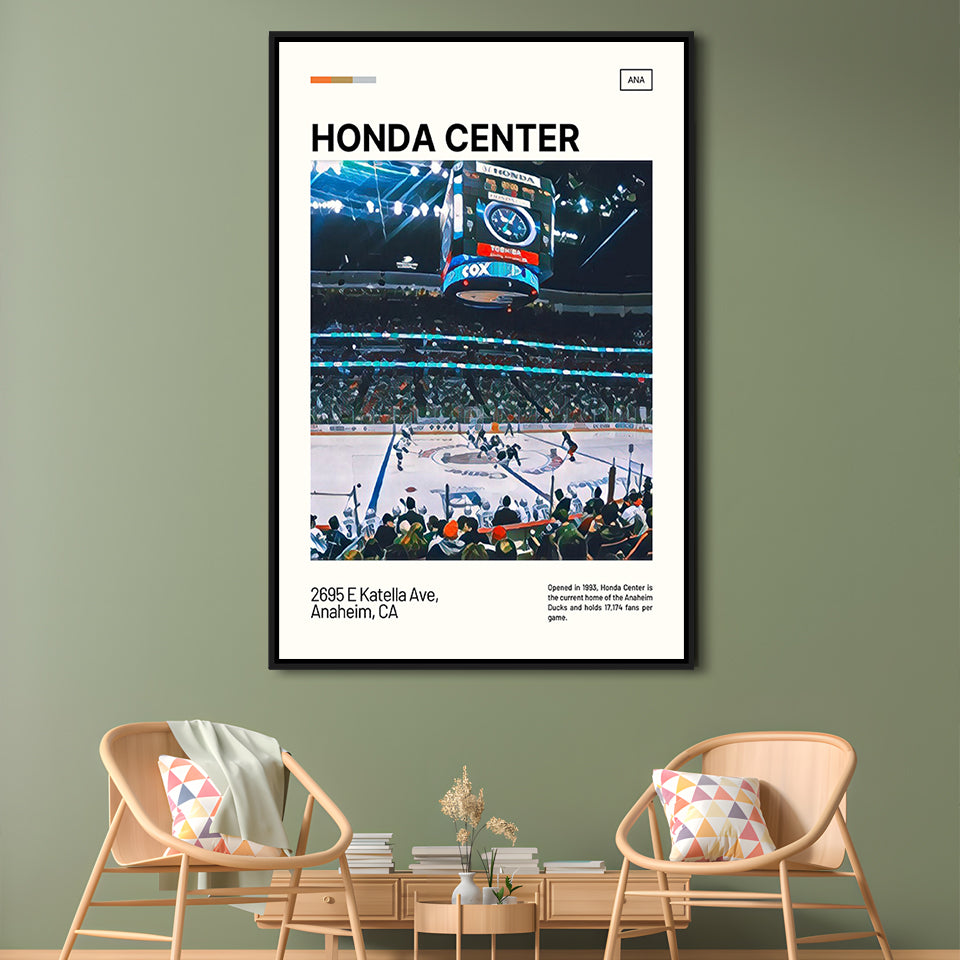 Honda Center Print, Anaheim Ducks Stadium Canvas Art, Man Cave Gift, Floating Framed Canvas Print Wall Art