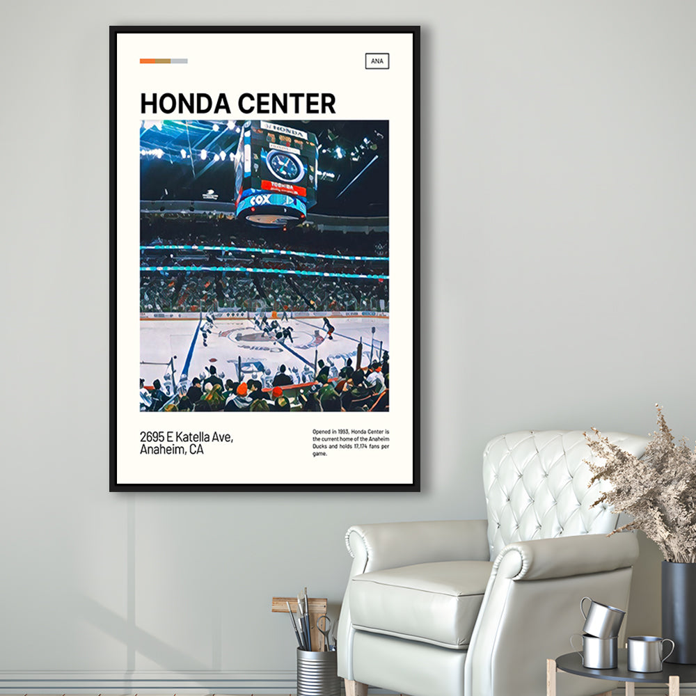 Honda Center Print, Anaheim Ducks Stadium Canvas Art, Man Cave Gift, Floating Framed Canvas Print Wall Art