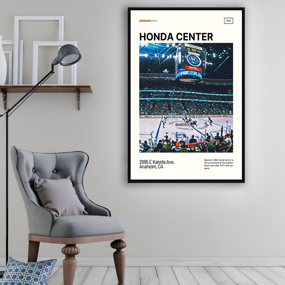 Honda Center Print, Anaheim Ducks Stadium Canvas Art, Man Cave Gift, Floating Framed Canvas Print Wall Art