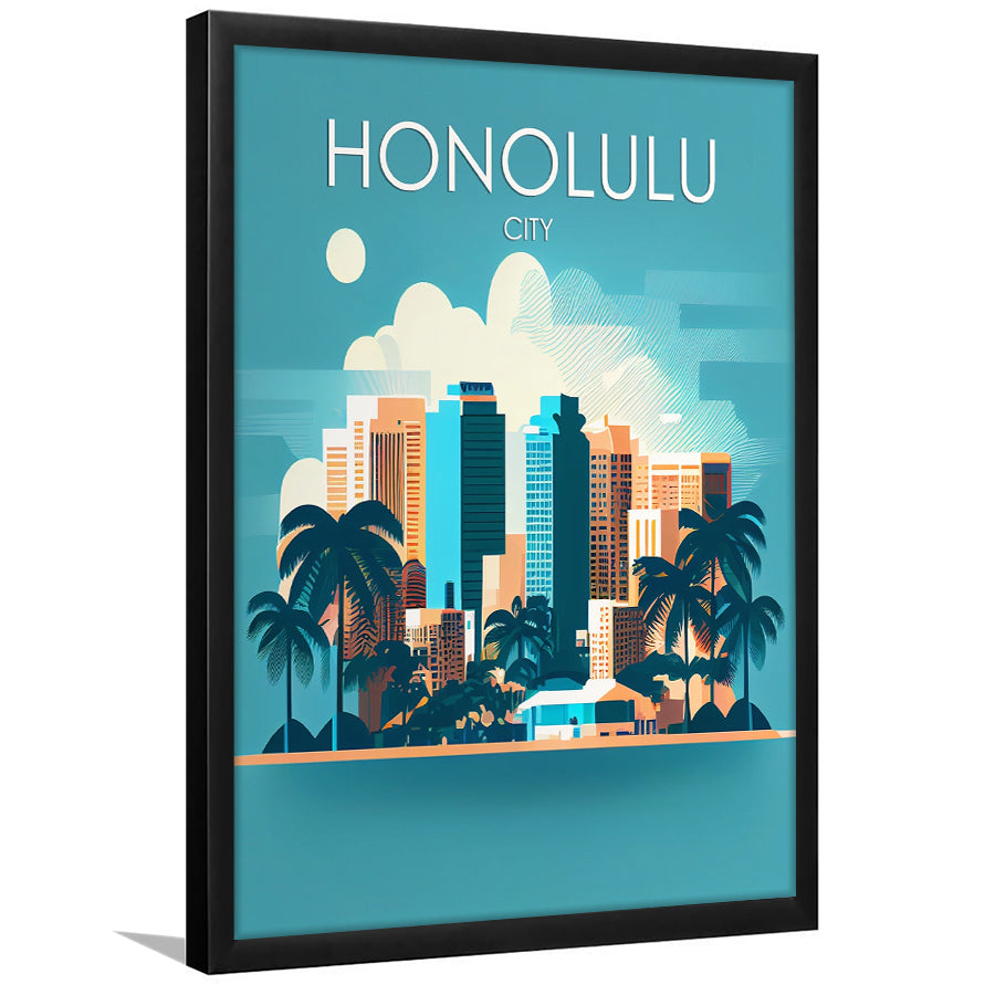 Honolulu City Retro Art Print, Honolulu City City Wall Art, Framed Art Print, Picture Framed, Painting Art