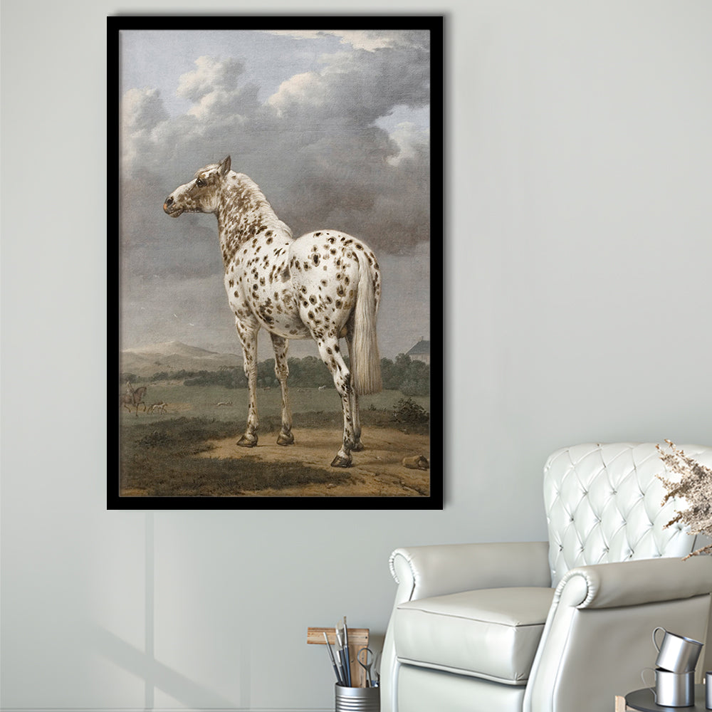 Horse Oil Painting Appaloosa Horse Art Vintage Farmhouse Framed Art Print Wall Decor, English Landscape Painting