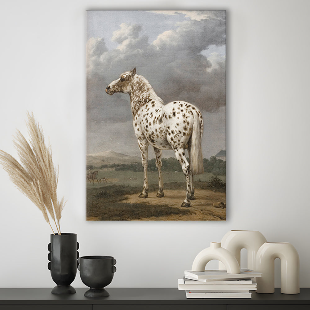 Horse Oil Painting Appaloosa Horse Art Vintage Farmhouse Canvas Print Wall Art, English Landscape Painting