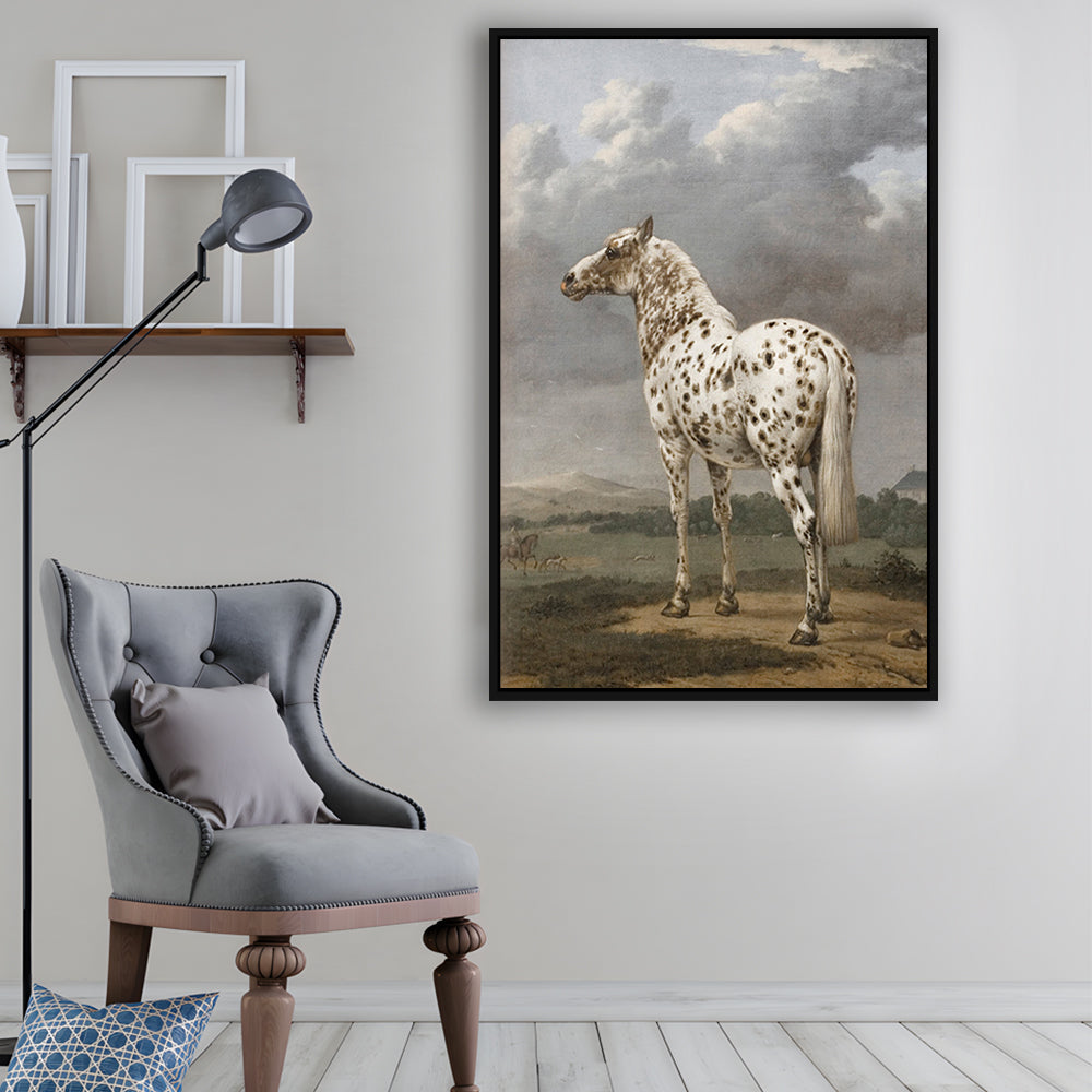 Horse Oil Painting Appaloosa Horse Art Vintage Farmhouse Framed Canvas Print Wall Art, English Landscape Painting