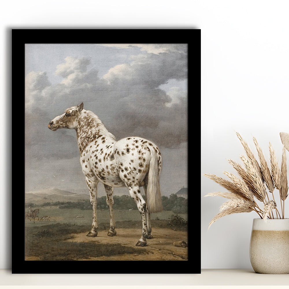 Horse Oil Painting Appaloosa Horse Art Vintage Farmhouse Framed Art Print Wall Decor, English Landscape Painting
