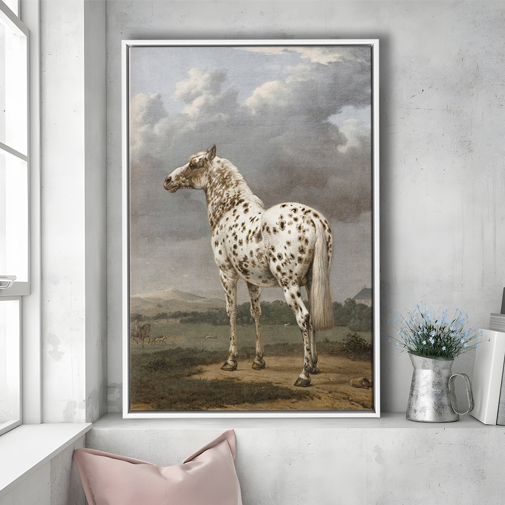 Horse Oil Painting Appaloosa Horse Art Vintage Farmhouse Framed Canvas Print Wall Art, English Landscape Painting