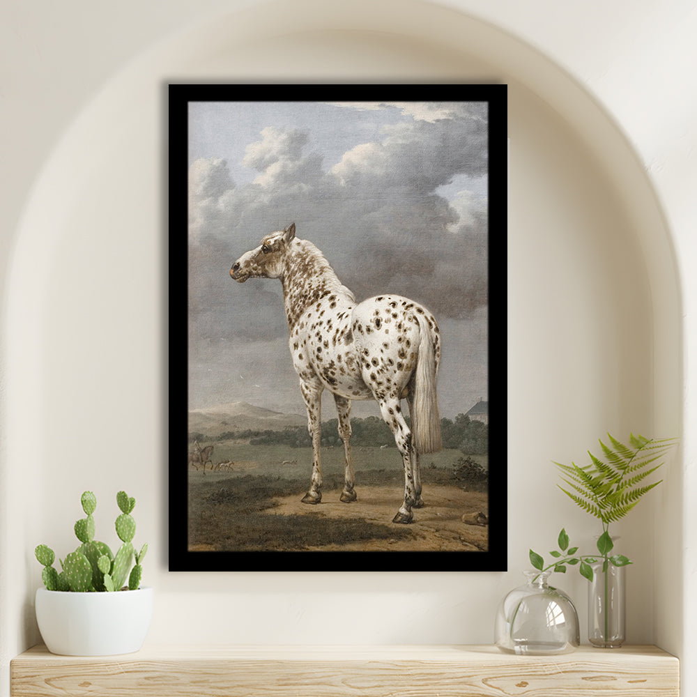 Horse Oil Painting Appaloosa Horse Art Vintage Farmhouse Framed Art Print Wall Decor, English Landscape Painting