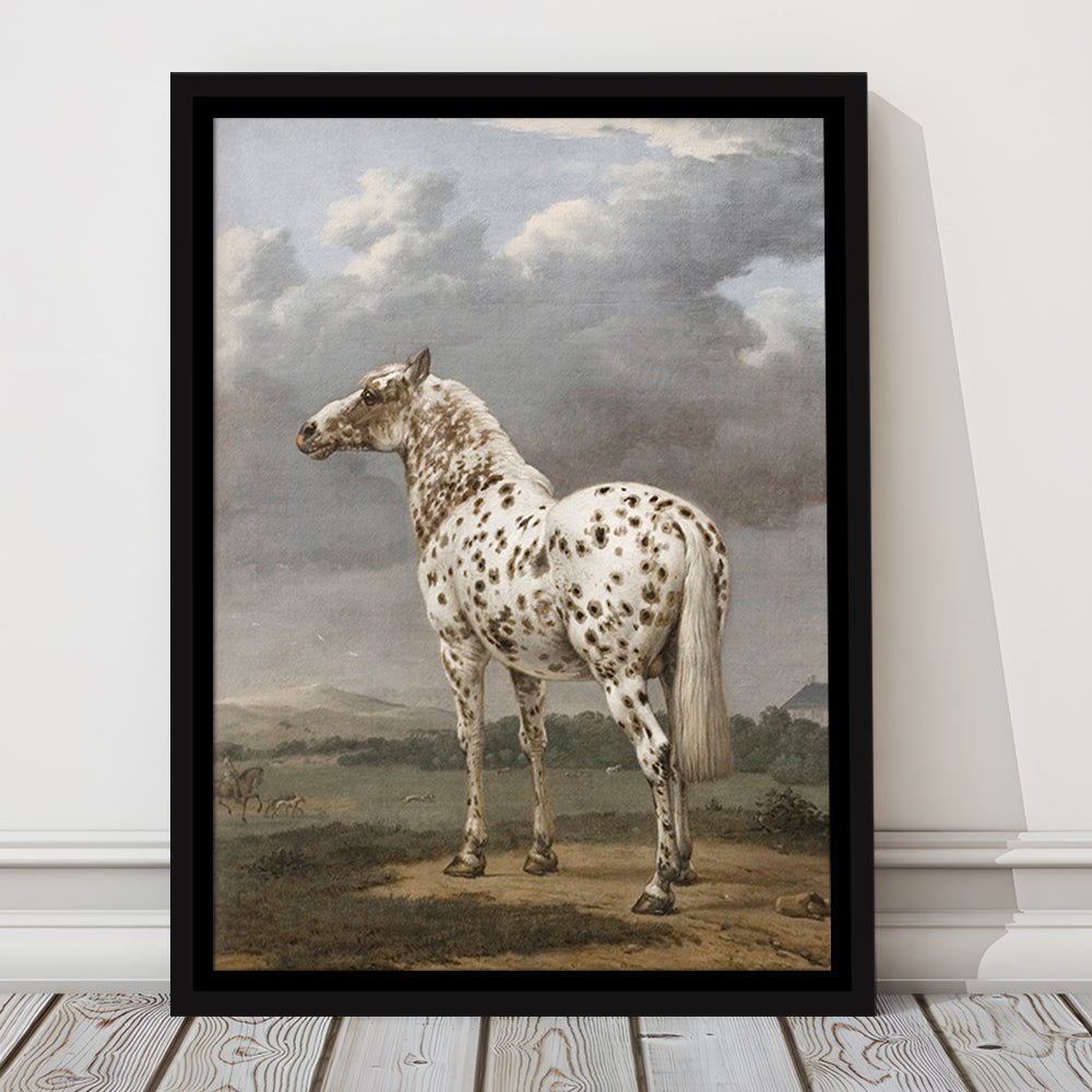 Horse Oil Painting Appaloosa Horse Art Vintage Farmhouse Framed Canvas Print Wall Art, English Landscape Painting