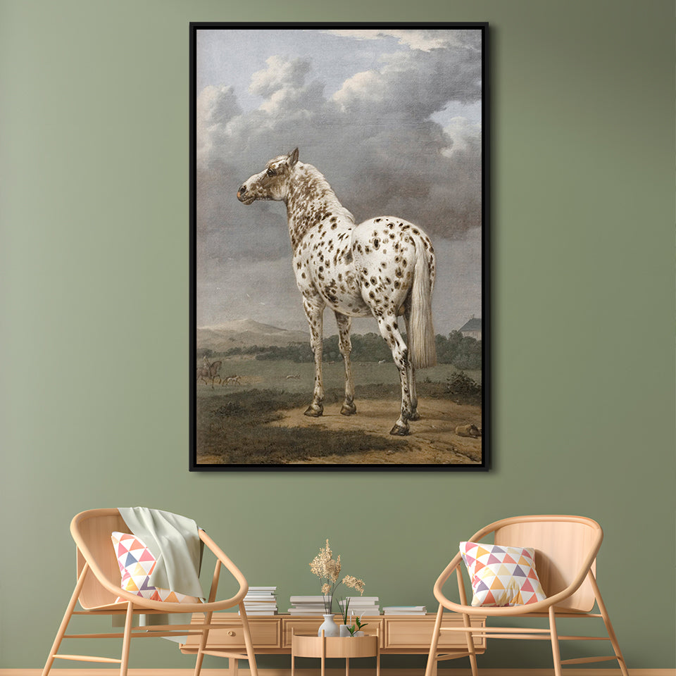 Horse Oil Painting Appaloosa Horse Art Vintage Farmhouse Framed Canvas Print Wall Art, English Landscape Painting