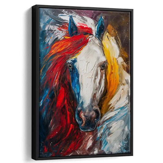Horse Painting Portrait Mixed Color, Floating Framed Canvas Art Print,, Framed Canvas Prints Wall Art