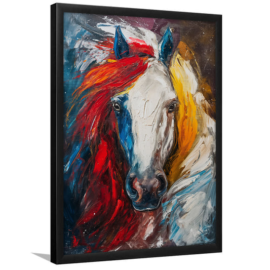 Horse Painting Portrait Mixed Color, Framed Picture Print,, Framed Art Prints Wall Decor