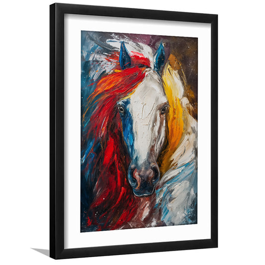 Horse Painting Portrait Mixed Color, Framed Picture Print, Framed Art Prints White Border Wall Decor