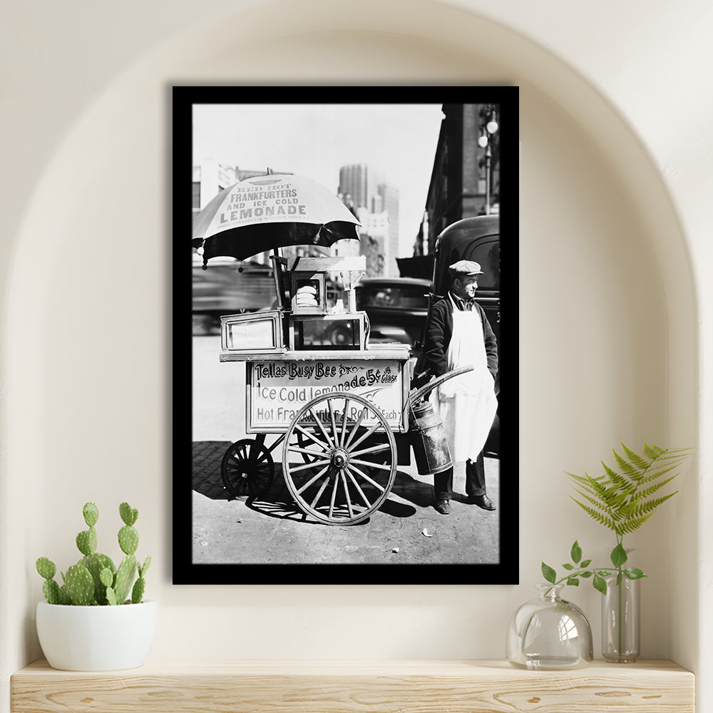 Hot Dog Stand New York City Black and White Art Kitchen Wall Decor, Framed Art Print Wall Decor
