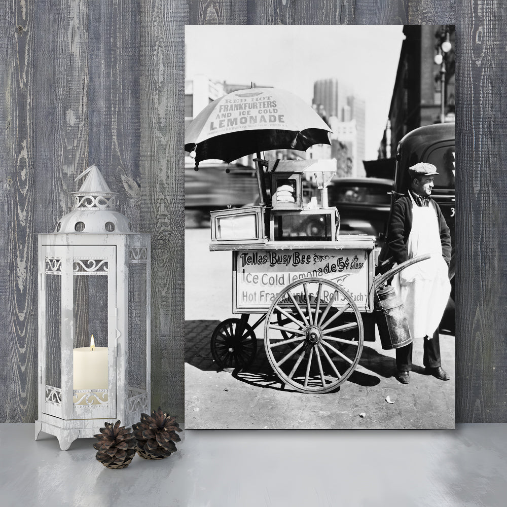 Hot Dog Stand New York City Black and White Art Kitchen Wall Decor, Canvas Print Wall Art