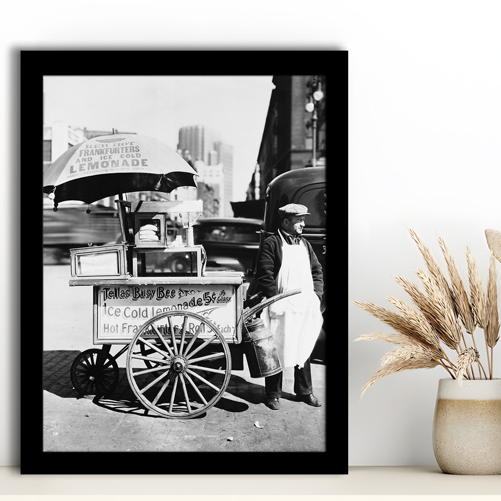 Hot Dog Stand New York City Black and White Art Kitchen Wall Decor, Framed Art Print Wall Decor