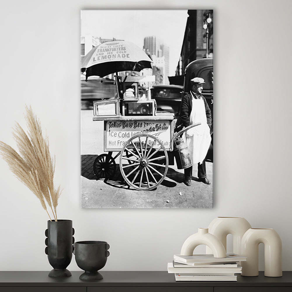 Hot Dog Stand New York City Black and White Art Kitchen Wall Decor, Canvas Print Wall Art