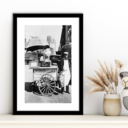 Hot Dog Stand New York City Black and White Art Kitchen Wall Decor, Framed Art Print White Border Wall Decor