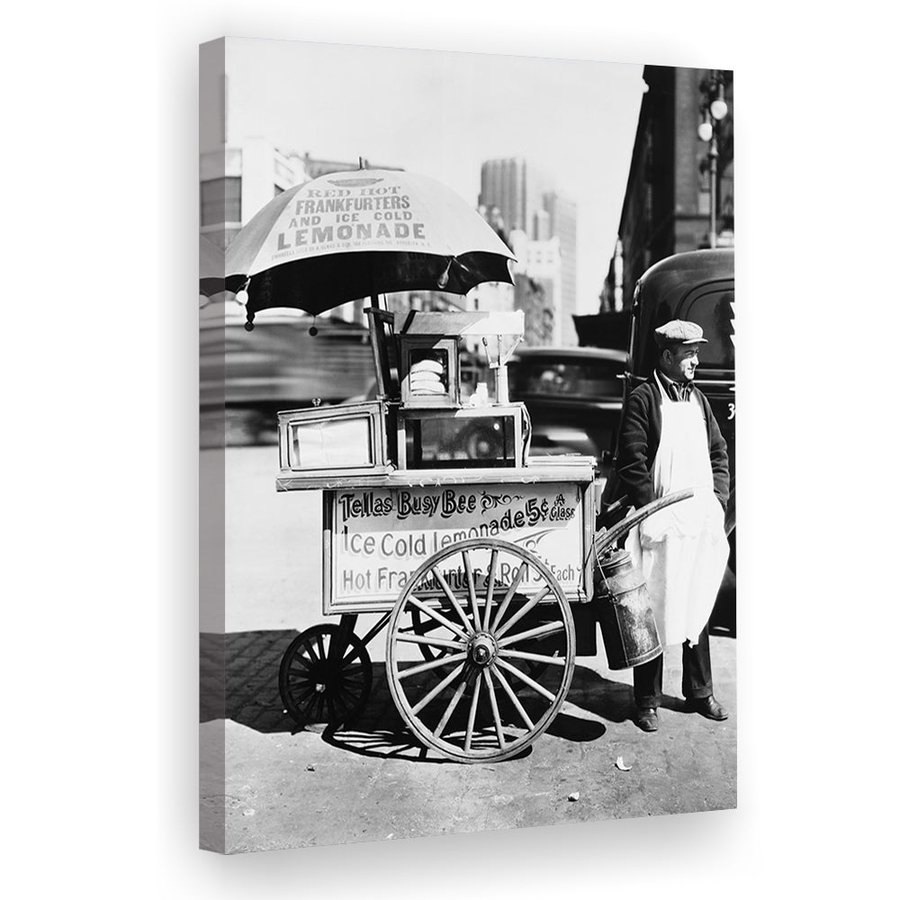 Hot Dog Stand New York City Black and White Art Kitchen Wall Decor, Canvas Print Wall Art
