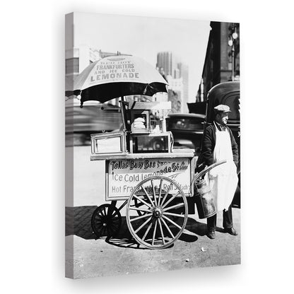 Hot Dog Stand New York City Black and White Art Kitchen Wall Decor, Canvas Print Wall Art