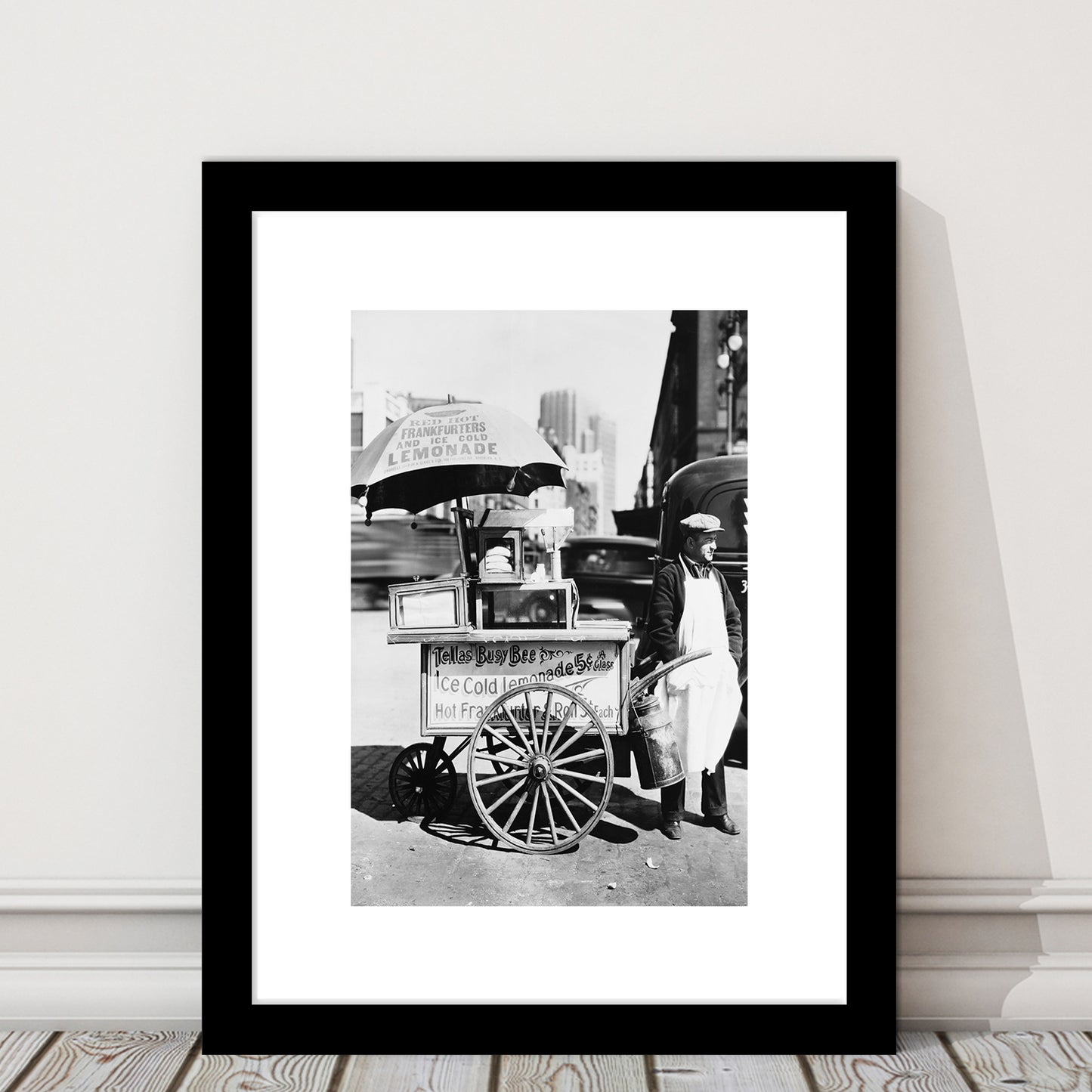 Hot Dog Stand New York City Black and White Art Kitchen Wall Decor, Framed Art Print White Border Wall Decor