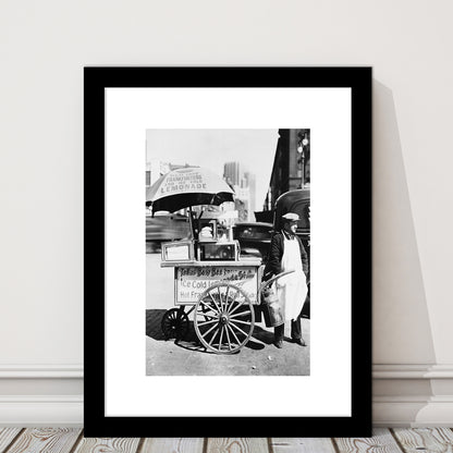 Hot Dog Stand New York City Black and White Art Kitchen Wall Decor, Framed Art Print White Border Wall Decor