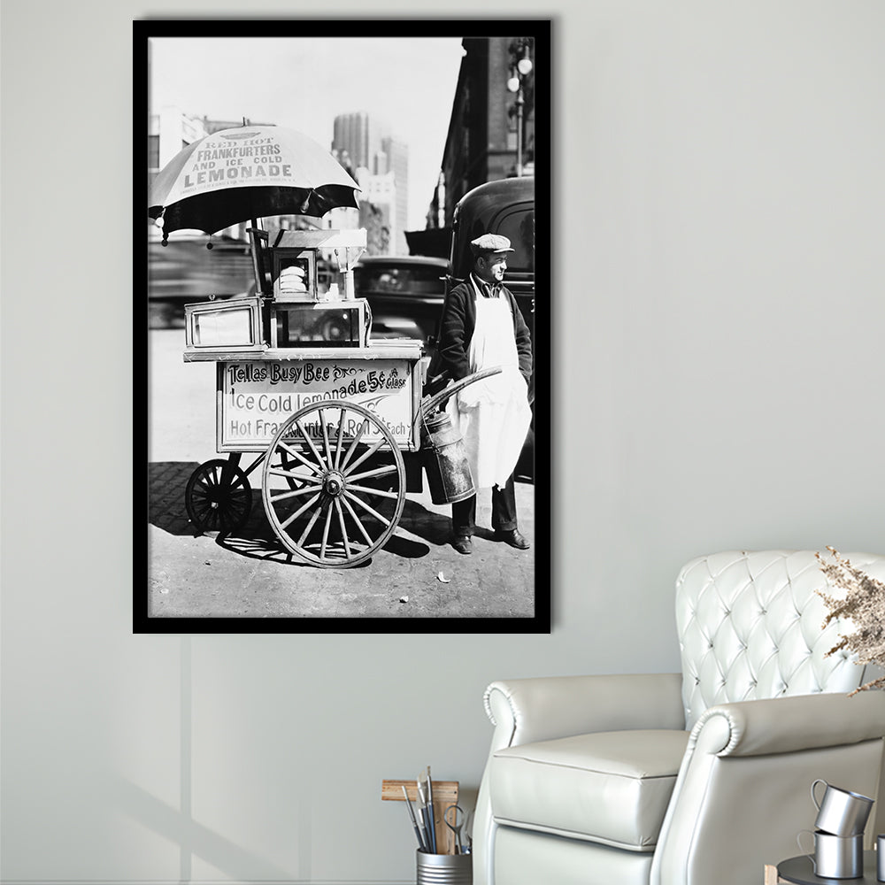 Hot Dog Stand New York City Black and White Art Kitchen Wall Decor, Framed Art Print Wall Decor
