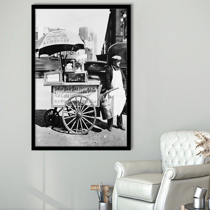 Hot Dog Stand New York City Black and White Art Kitchen Wall Decor, Framed Art Print Wall Decor