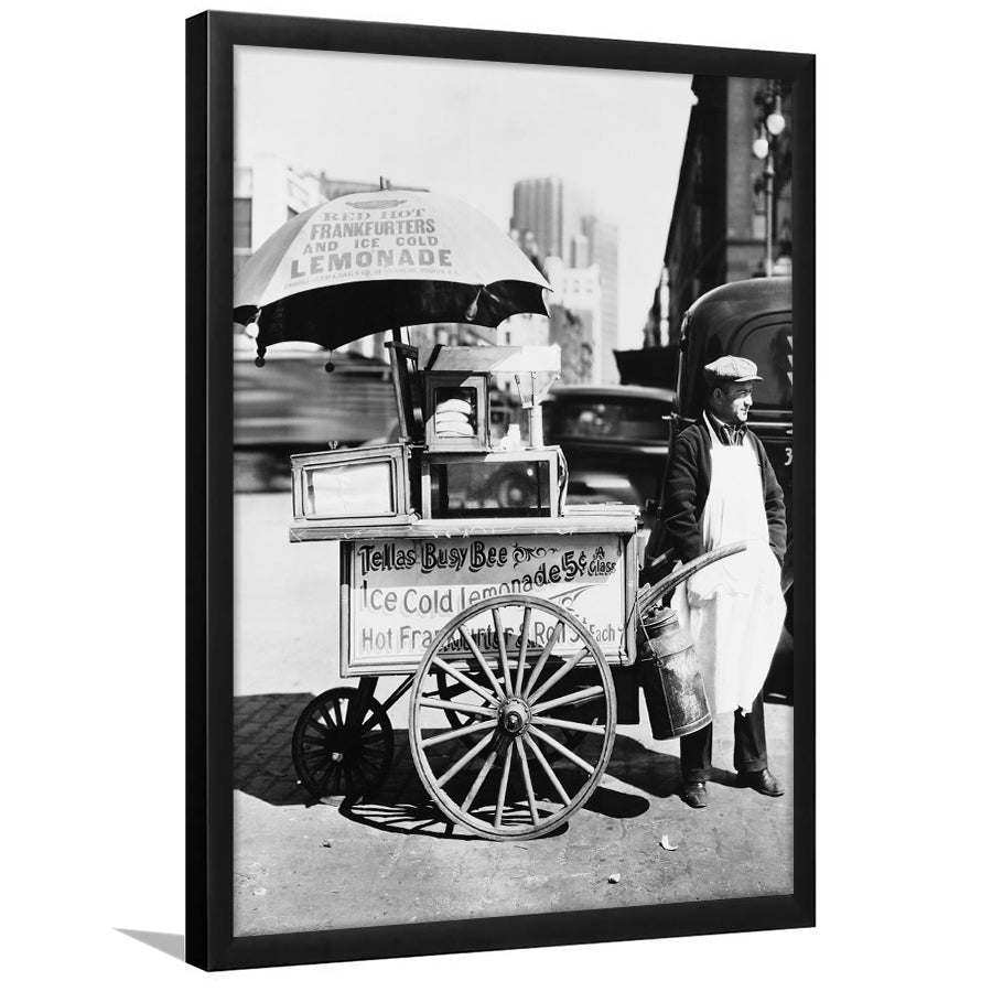 Hot Dog Stand New York City Black and White Art Kitchen Wall Decor, Framed Art Print Wall Decor