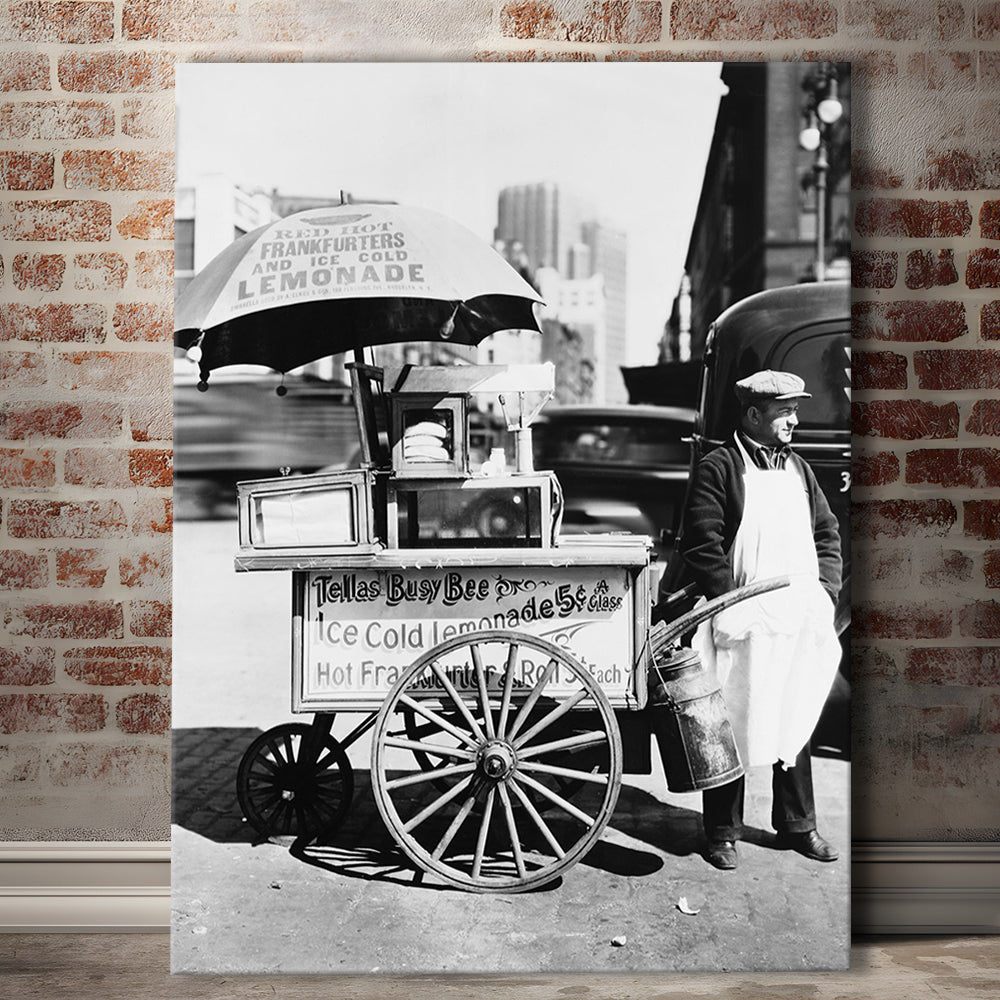 Hot Dog Stand New York City Black and White Art Kitchen Wall Decor, Canvas Print Wall Art