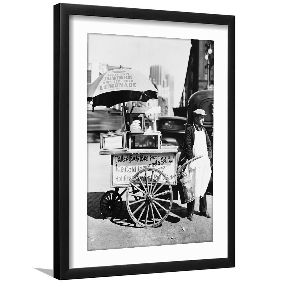 Hot Dog Stand New York City Black and White Art Kitchen Wall Decor, Framed Art Print White Border Wall Decor