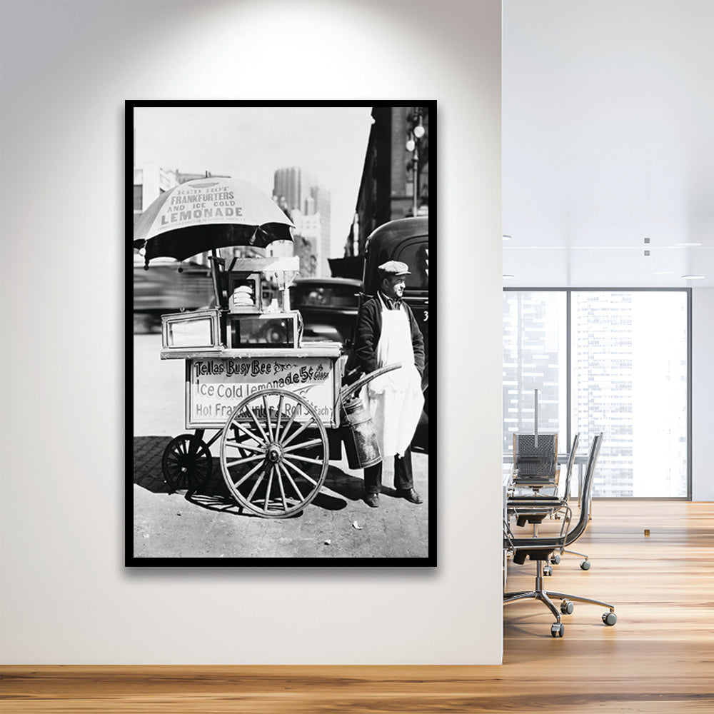 Hot Dog Stand New York City Black and White Art Kitchen Wall Decor, Framed Art Print Wall Decor
