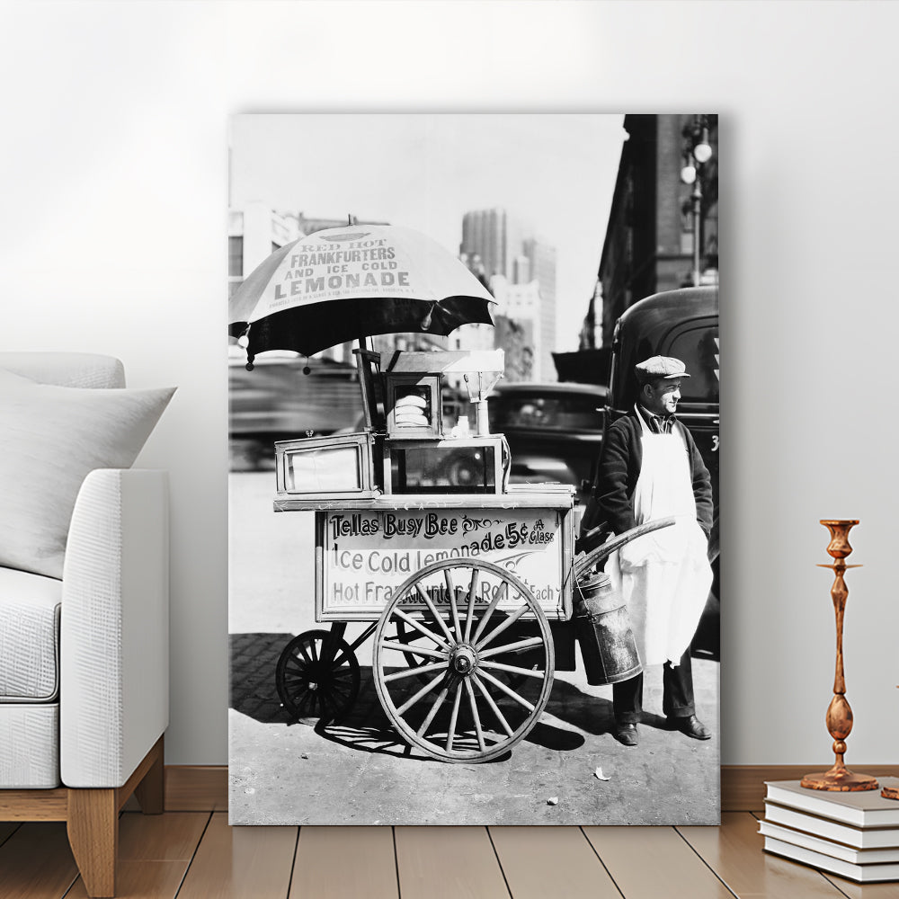 Hot Dog Stand New York City Black and White Art Kitchen Wall Decor, Canvas Print Wall Art