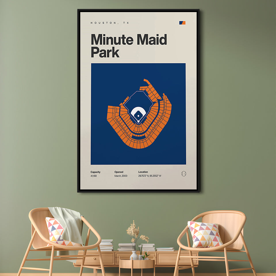 Houston Stadium Print, Minute Maid Park Stadium Print, Man Cave Gift, Floating Framed Canvas Print Wall Art