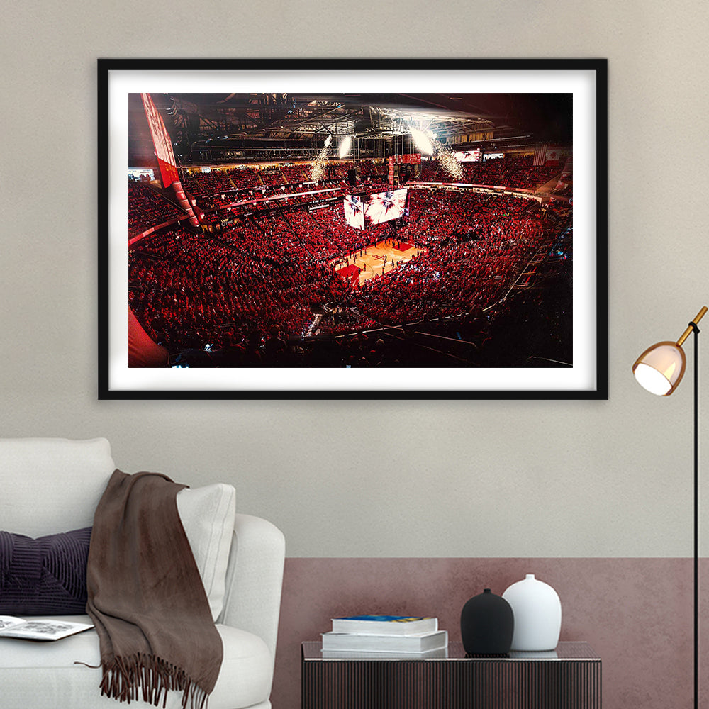 Houston Rockets, Stadium Canvas, Sport Art, Gift for him, White Border Framed Art Print Wall Decor