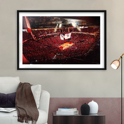 Houston Rockets, Stadium Canvas, Sport Art, Gift for him, White Border Framed Art Print Wall Decor