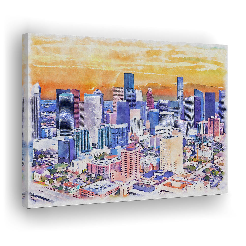 Houston Watercolor Painting Canvas, Houston Texas, Sport Art, Gifts for him, Canvas Print Wall Art