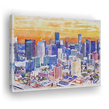 Houston Watercolor Painting Canvas, Houston Texas, Sport Art, Gifts for him, Canvas Print Wall Art