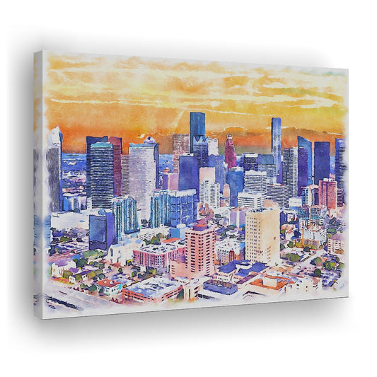 Houston Watercolor Painting Canvas, Houston Texas, Sport Art, Gifts for him, Canvas Print Wall Art