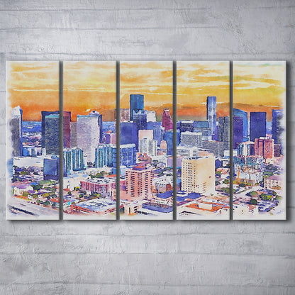 Houston Watercolor Painting Canvas, Houston Texas, Sport Art, Extra Large Canvas Print Wall Art