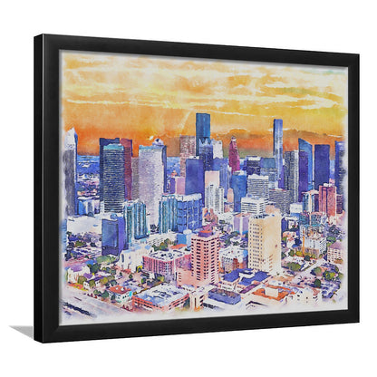 Houston Watercolor Painting Canvas, Houston Texas, Sport Gift Art, Framed Art Print Wall Decor