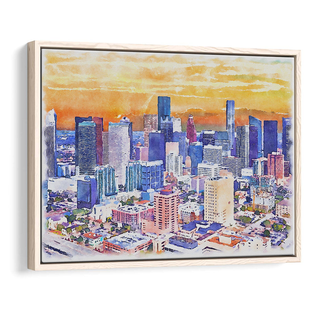 Houston Watercolor Painting Canvas, Houston Texas, Sport Gift Art, Framed Canvas Print Wall Art