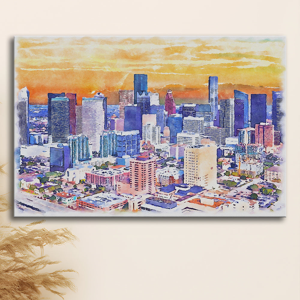 Houston Watercolor Painting Canvas, Houston Texas, Sport Art, Gifts for him, Canvas Print Wall Art