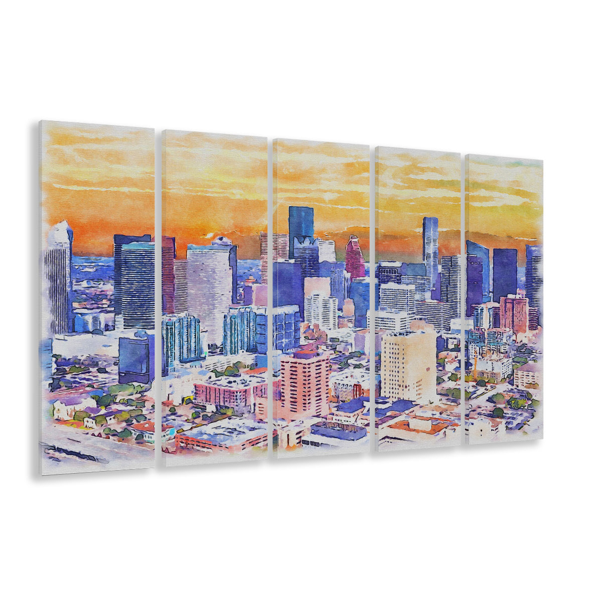 Houston Watercolor Painting Canvas, Houston Texas, Sport Art, Extra Large Canvas Print Wall Art