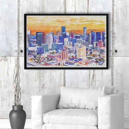 Houston Watercolor Painting Canvas, Houston Texas, Sport Gift Art, Framed Canvas Print Wall Art