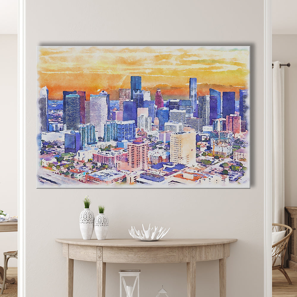 Houston Watercolor Painting Canvas, Houston Texas, Sport Art, Gifts for him, Canvas Print Wall Art